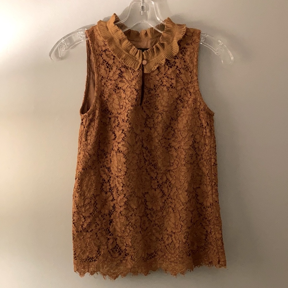 J. Crew copper lace ruffleneck blouse, XXS
